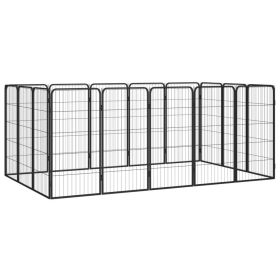 16-Panel Dog Playpen Black 19.7"x39.4" Powder-coated Steel
